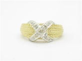 LIV 14k Two Tone Yellow Gold Genuine Diamond Cable Design Pave X Band Ring