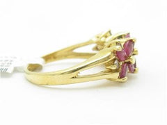 LIV 14k Solid Yellow Gold Genuine Red Ruby & Diamond Marquee Design Band Ring