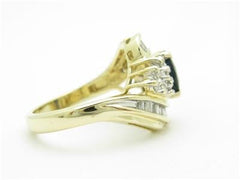 LIV 14k Yellow Gold Blue Sapphire & Diamonds Oval Vintage Style Cluster Band Ring