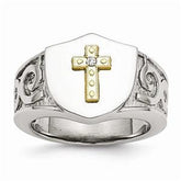 LIV Stainless Steel with 10K Gold Cross and Diamond Polished Ring