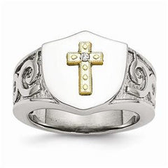 LIV Stainless Steel with 10K Gold Cross and Diamond Polished Ring