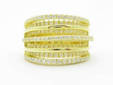 LIV Yellow Gold Sterling Silver Diamond Set Pave White Sapphire Wide Band Ring