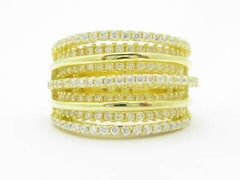 LIV Yellow Gold Sterling Silver Diamond Set Pave White Sapphire Wide Band Ring