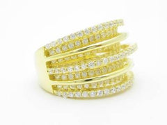 LIV Yellow Gold Sterling Silver Diamond Set Pave White Sapphire Wide Band Ring