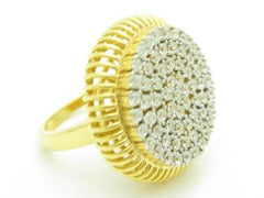 LIV Yellow Gold Sterling Silver Diamond Set White Sapphire Unique Dome Sunburst Ring
