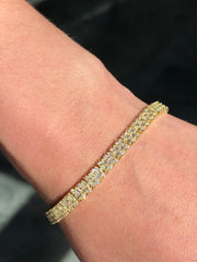 LIV 18k Gold Sterling Silver Pave White Sapphire Baguette Halo Tennis Bracelet Gift
