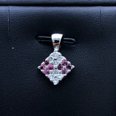 LIV 14k White Gold Diamonds & Purple Amethyst Square Halo Design Pendant Necklace