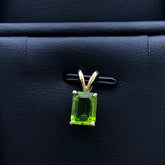 LIV 14k Yellow Gold & Green Peridot Rectangular Halo Solitaire Pendant Necklace Gift