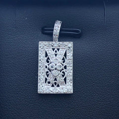 LIV 14k White Gold & Diamonds G/VS1 Pave Rectangular Vintage Design Necklace Gift