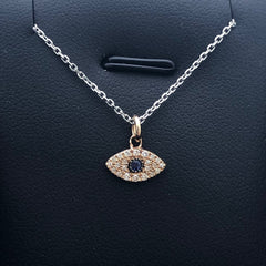 LIV 14k Rose Gold & Diamonds G/VS1 Pave Evil Eye Blue Sapphire Halo Necklace