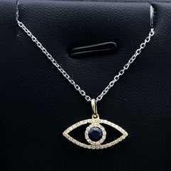 LIV 14k Yellow Gold & Diamonds G/VS1 Pave Evil Eye Blue Sapphire Halo Necklace Gift