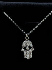 LIV 14k White Gold & Diamonds Pave Hand of God Hamsa Halo Necklace