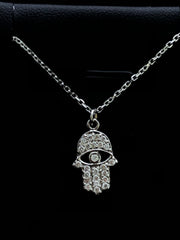 LIV 14k White Gold & Diamonds Pave Hand of God Hamsa Halo Necklace