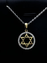LIV 14k Two Tone Gold & Diamonds Star of David Pave Halo Design Necklace