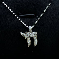 LIV 14k White Gold & Diamonds Chai Life Cable Pave Design Layered Necklace Gift