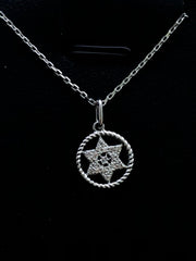 LIV 14k White Gold & Diamonds Star of David Cable Small Halo Design Necklace Gift