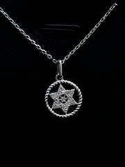 LIV 14k White Gold & Diamonds Star of David Cable Small Halo Design Necklace Gift