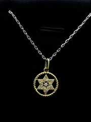 LIV 14k Yellow Gold & Diamonds Star of David Cable Small Halo Design Necklace Gift