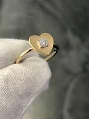 LIV 14k Yellow Gold & Diamonds G/VS Heart Halo Design Band Cable Ring Gift
