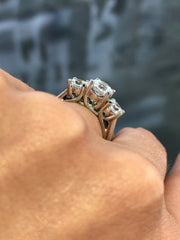 LIV 14k White Gold & White Sapphire 3 Stone Design Hand Made Engagement Ring