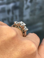 LIV 14k White Gold & White Sapphire 3 Stone Design Hand Made Engagement Ring