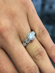 LIV 18k White Gold & Diamonds G/VS1 1.26ct Round Moissanite Engagement Ring