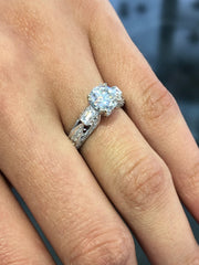 LIV 18k White Gold & Diamonds G/VS1 1.26ct Round Moissanite Engagement Ring