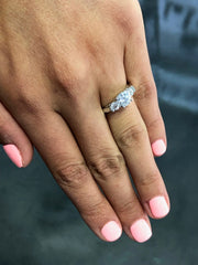 LIV 14k White Gold & White Sapphire Round 3 Stone Design 1.50ct Engagement Ring