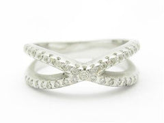 LIV 14k White Gold & Round Diamonds Pave X Design Band Ring