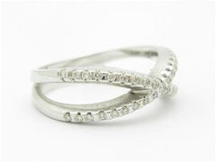 LIV 14k White Gold & Round Diamonds Pave X Design Band Ring