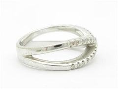 LIV 14k White Gold & Round Diamonds Pave X Design Band Ring