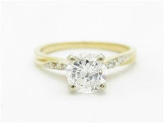 LIV 14k Gold Genuine White Diamonds & Simulated White Sapphire Center Stone Ring