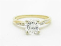 LIV 14k Gold Genuine White Diamonds & Simulated White Sapphire Center Stone Ring