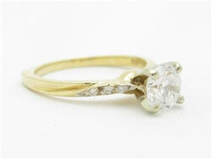 LIV 14k Gold Genuine White Diamonds & Simulated White Sapphire Center Stone Ring