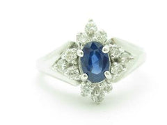 LIV 14k White Gold & Diamonds Genuine Blue Sapphire Princess Diana Design Ring Gift