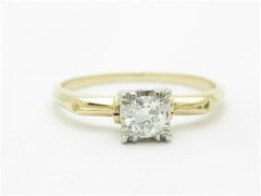 LIV 14k White & Yellow Gold Diamond Solitaire Vintage Design Engagement Ring