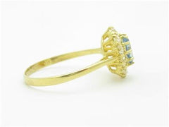 LIV 14k Yellow Gold Diamonds & Blue Topaz Halo Princess Diana Design Band Ring