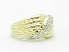 LIV 14k Yellow Gold Genuine Diamonds Pave Set Cable Design Wide Band Ring