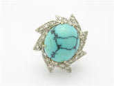 LIV 14k White Gold & Diamonds Genuine Blue Turquoise Halo Vintage Design Estate Style Ring