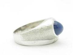 LIV 14k White Gold & Diamonds Genuine Blue Star Sapphire Men's Band Ring