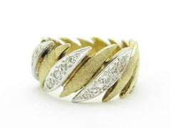 LIV 14k Two Tone Gold Genuine White Diamonds Pave Wave Design Wide Band Ring