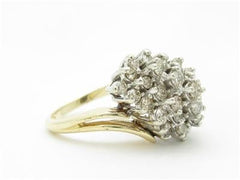 LIV 14k Yellow White Gold & Diamonds Cluster Design Dome Band Ring