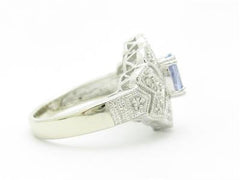 LIV 14k White Gold Diamonds & Tanzanite Vintage Design Floral Wide Pave Ring