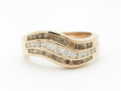 LIV 14k Rose Gold & Genuine Champagne Diamonds Swirl Design Band Ring