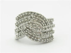 LIV 14k White Gold & Diamonds Wave Design Wide Band Channel Set Ring Gift