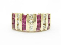 LIV 14k Yellow Gold & Diamonds Red Ruby Channel Set Design Wide Band Ring Gift