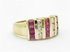 LIV 14k Yellow Gold & Diamonds Red Ruby Channel Set Design Wide Band Ring Gift