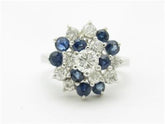 LIV 14k White Gold & Diamonds Blue Sapphire Vintage Style Estate Design Cluster Ring Gift