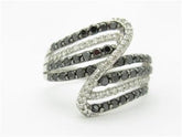 LIV 14k White Gold Black & White Diamonds Swirl Open Work Wide Design Band Ring Gift