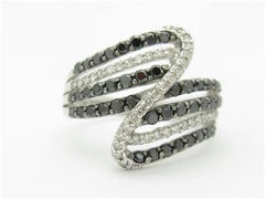 LIV 14k White Gold Black & White Diamonds Swirl Open Work Wide Design Band Ring Gift